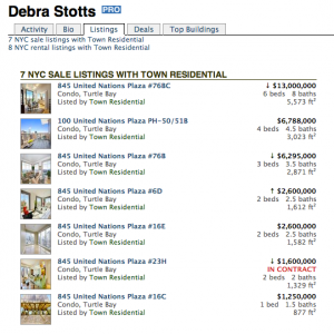 Debra Stotts' current for-sale listings. She limits herself to selling apartments in a single building.